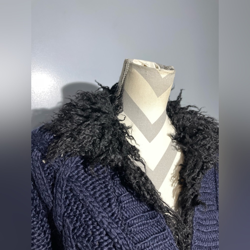 Free People Navy Cardigan with Faux Fur Collar - Picture 10 of 14